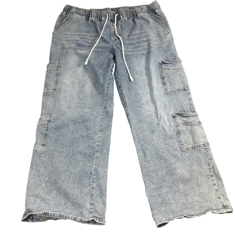 V.I.P. Jeans Womens 19/20 Light Wash Cargo Denim Joggers Wide Leg Drawstring p